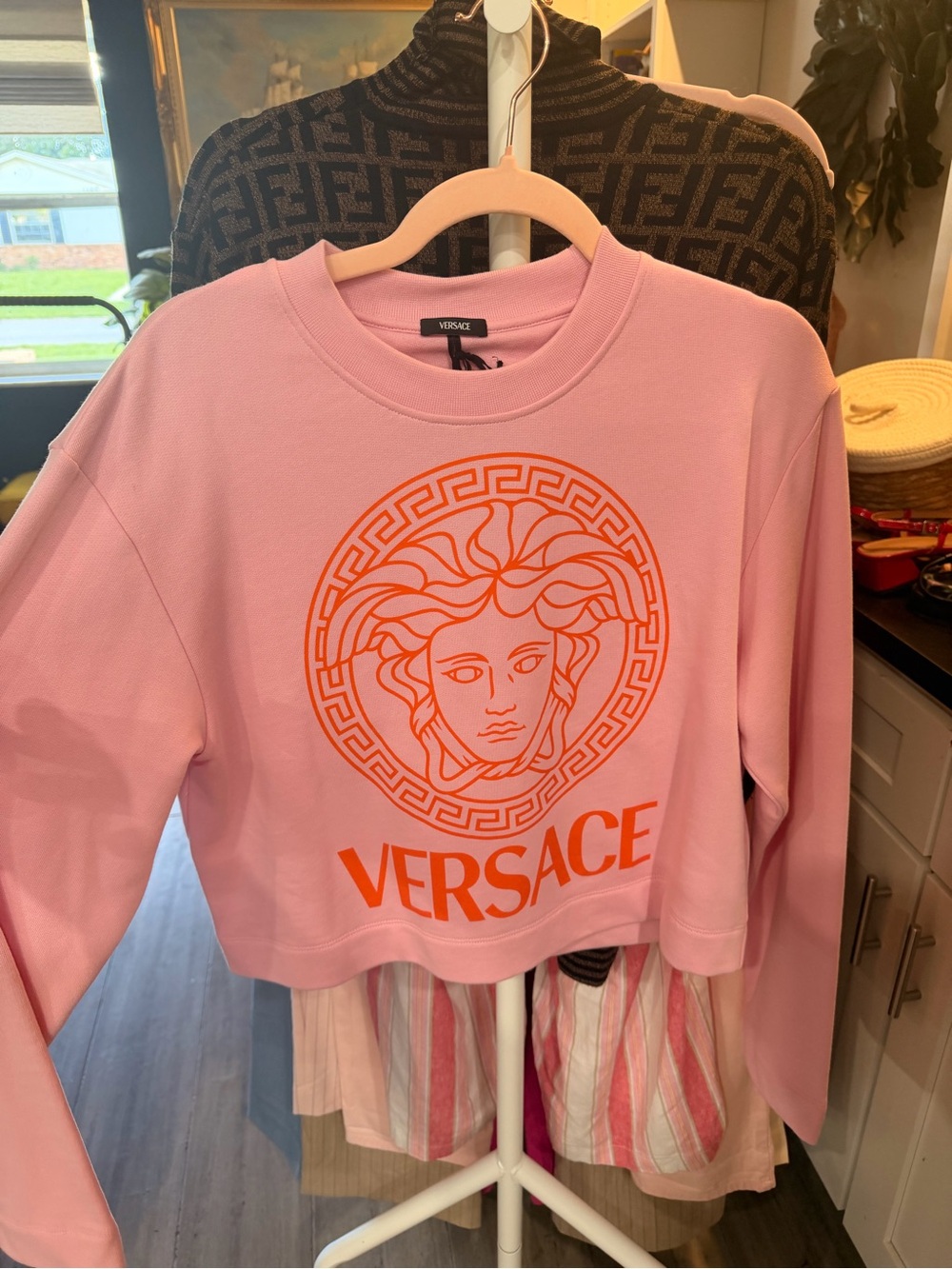 AUTHENTIC NWT - Versace Medusa Pink Logo Cropped Sweatshirt